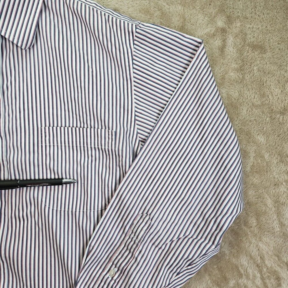 Lands' End White Blue Red Striped Button-Down Shirt Men's Size 16-33 Long Sleeve - Picture 2 of 10